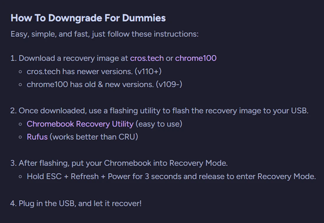 Downgrade Guide